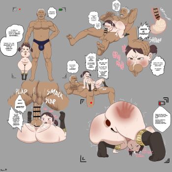 1boy 1girl :o absurdres aftersex age_difference aged_up anal anus ass bar_censor becky_blackbell blush breasts brown_hair censored clothed_sex cum cum_in_mouth dark-skinned_male dark_skin deep_penetration deepthroat english_text facial_hair fellatio grey_background grey_hair hand_on_another's_head highres huge_ass huge_penis interracial loli lying manotasos mating_press medium_breasts medium_hair muscular muscular_male nipples old old_man open_mouth oral penis pussy rolling_eyes sex sex_from_behind simple_background size_difference slap_mark speech_bubble spy_x_family testicles twintails vaginal veins veiny_penis