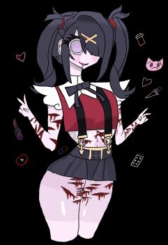 ame-chan_(needy_girl_overdose) blood bobbert105445 breasts crazy crazy_eyes crazy_smile highres large_breasts narrow_waist needy_girl_overdose pov self-harm shiny_skin smile thick_thighs thighs tight_clothes yandere