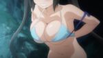 10s 1girl animated bikini black_hair blue_eyes blush bouncing_breasts breasts bursting_breasts cleavage clenched_teeth dungeon_ni_deai_wo_motomeru_no_wa_machigatteiru_darou_ka hestia_(danmachi) highres large_breasts swimsuit teeth torn_clothes twintails underboob undersized_clothes video wardrobe_malfunction