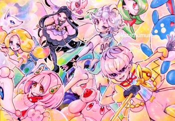 Rule 34 | alcremie, alcremie (strawberry sweet), alolan form, alolan ninetales, artist name, azumarill, bede (pokemon), black hair, blonde hair, blue skin, bob cut, closed eyes, colored skin, gardevoir, gen 2 pokemon, gen 3 pokemon, gen 6 pokemon, gen 7 pokemon, gen 8 pokemon, gloves, green hair, hair ornament, hair over one eye, holding, holding staff, katathumuri, lacey (pokemon), mina (pokemon), nintendo, opal (pokemon), ortega (pokemon), pants, pink hair, pink pants, pokemon, pokemon (creature), pokemon lgpe, pokemon sv, pokemon swsh, pokemon xy, primarina, red gloves, sleeves past fingers, sleeves past wrists, smile, spritzee, staff, valerie (pokemon)