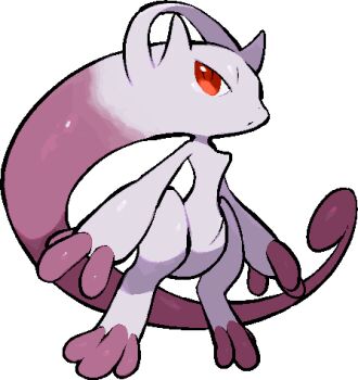 closed_mouth commentary_request dot_mouth full_body gen_1_pokemon kawaanago legendary_pokemon lowres mega_mewtwo_y mega_pokemon mewtwo nintendo pokemon pokemon_(creature) pokemon_focus red_eyes solo transparent_background