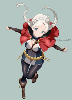 1girl absurdres ahoge blue_eyes boots braid brown_boots capelet commission commissioner_upload fire_emblem fire_emblem_fates harness highres hood hooded_capelet keyring long_hair looking_at_viewer low_twin_braids low_twintails nina_(fire_emblem) nintendo non-web_source o-ring o-ring_harness pantyhose parted_bangs red_hood thenomade123 twin_braids twintails white_hair