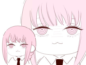 1girl :3 chainsaw_man chibi chibi_only closed_mouth collared_shirt deer60868637 limited_palette long_hair makima_(chainsaw_man) necktie pink_eyes pink_hair ringed_eyes shirt sidelocks solo zoom_layer