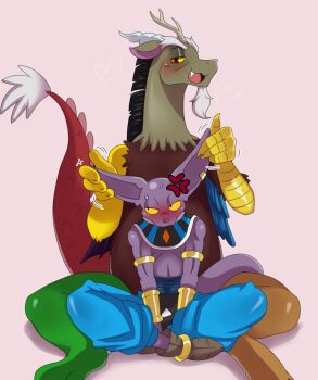 Rule 34 | animal ears, bare shoulders, bracelet, cat ears, claws, colored skin, discord (my little pony), dragon ball, dragonball z, dragonball z battle of gods, eric lowery, god of destruction beerus, highres, jewelry, monster, my little pony, no humans, purple skin, smile, tail, wings, wristband