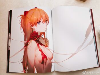 1girl ask_(askzy) blue_eyes flower highres neon_genesis_evangelion orange_hair red_flower red_rose rose souryuu_asuka_langley twintails y