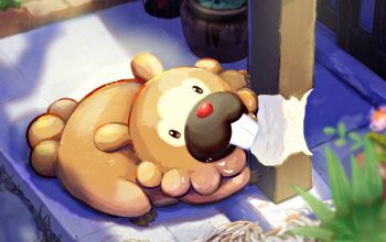 bidoof brown_fur buck_teeth day gen_4_pokemon murase_(muraselelait) nintendo no_humans outdoors pokemon pokemon_(creature) solo teeth