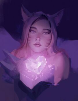 1girl ahri_(league_of_legends) aina_(mayexplode) animal_ears blonde_hair close-up cropped_torso facial_mark fox_ears fox_girl heart highres league_of_legends looking_at_viewer solo