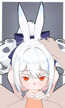 69rev_ animal_ears breasts carrot fellatio hair_ribbon len_(maplestory) oral rabbit_ears rabbit_girl red_eyes ribbon white_hair