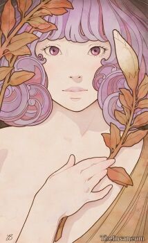 1girl art_nouveau artist_name closed_mouth looking_at_viewer original purple_eyes purple_hair solo the_insaneum topless_female upper_body