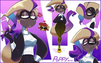 1girl breasts cuff_links curvy donkey_kong_(series) donkey_kong_bananza furry furry_female glasses gmaster36 highres monkey_girl multicolored_hair multiple_views nintendo one_eye_closed piercing poppy_kong small_breasts smile wink