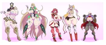 5girls abs animal_ears ass bimboannon bimbofication boots breasts cat_ears high_heel_boots high_heels huge_ass huge_breasts morag_ladair_(xenoblade) multiple_girls mythra_(xenoblade) nia_(xenoblade) nipples platform_heels poppi_(xenoblade) pussy pyra_(xenoblade) thick_thighs thighs xenoblade_chronicles_(series) xenoblade_chronicles_2