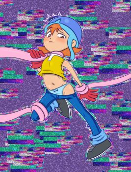 absurdres denim digimon digimon_adventure gloves highres jeans loli mindgasmyt orange_hair pants red_gloves short_hair source_request takenouchi_sora