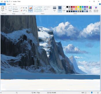 art_program_in_frame blue_sky christian_young cloud cloudy_sky commentary day english_commentary landscape microsoft_paint_(medium) microsoft_paint_(software) mountain mountainous_horizon no_humans original outdoors painterly scenery screencap sky snow