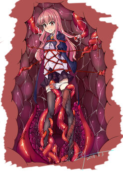 1girl 2018 absurdres arms_behind_back artist_name bdsm black_cape black_capelet black_skirt black_thighhighs blush bondage bound bound_arms bound_torso breasts brooch bukkake cape capelet collared_shirt cum cumdrip female_focus fluid full_body glaring highres jewelry legs loli long_hair long_sleeves looking_ahead louise_francoise_le_blanc_de_la_valliere miniskirt mouth_stuffed narrow_waist panties panties_around_leg panty_pull petite pink_eyes pink_hair pleated_skirt pussy_juice rape red_rope rope school_uniform see-through_clothes see-through_legwear shibari shibari_over_clothes shirt sidelocks signature skin_tight skindentation skirt small_breasts solo steam steaming_body tentacle_in_mouth tentacle_pit tentacle_sex tentacles tentacles_in_thighhighs tentacles_under_clothes thighhighs thighs torn_cape torn_capelet torn_clothes underwear vaginal veins veiny_tentacles white_background white_panties white_shirt zero_no_tsukaima zsy_(zsy433)