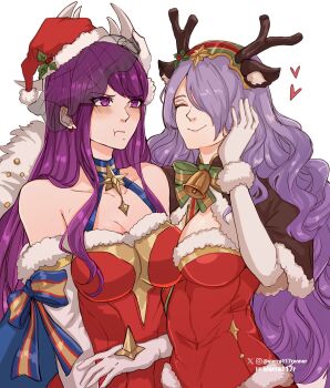 2girls absurdres breasts camilla_(fire_emblem) camilla_(flurry_embrace)_(fire_emblem) commentary english_commentary fire_emblem fire_emblem_fates fire_emblem_heroes highres ivy_(fire_emblem) ivy_(flurry_embrace)_(fire_emblem) large_breasts long_hair long_sleeves multiple_girls nintendo pout purple_eyes purple_hair sierra117renner tagme