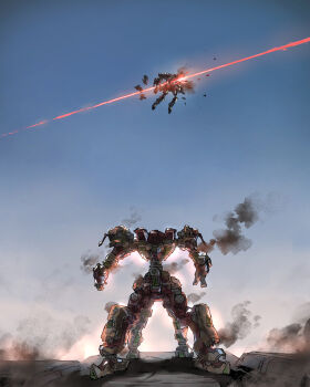 621_(armored_core_vi) absurdres armored_core armored_core_vi:_fires_of_rubicon flying fromsoftware highres machinery mecha mecha_focus mechanical_arms mechanical_hands mechanical_legs midair robot rusty rusty_(pc-98) science_fiction steel_haze_ortus user_ktyt2254 v.iv_rusty