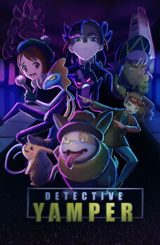 1boy 3girls age_difference aqua_eyes asymmetrical_bangs bag black_choker black_hair black_jacket black_nails brown_eyes brown_hair capnchreest child choker clothed_pokemon dab_(dance) detective_pikachu_(series) dress duraludon ear_piercing evil_eyes eyelashes eyewear_on_head fingernails flat_chest full_body gen_1_pokemon gen_8_pokemon gloria_(pokemon) grimmsnarl hair_ornament happy hat highres inteleon jacket leather leather_jacket legs leon_(pokemon) long_hair long_sleeves marnie_(pokemon) matching_hair/eyes medium_hair morpeko morpeko_(hangry) multiple_girls nail_polish neck nintendo open_clothes open_jacket open_mouth orange_hair out_of_character pale_skin parody pendant_choker piercing pikachu pink_dress pokemon pokemon_swsh poster_(medium) punk raised_eyebrows scared serious side_ponytail sonia_(pokemon) tam_o&#039;_shanter thighs twintails undercut wavy_hair what yamper