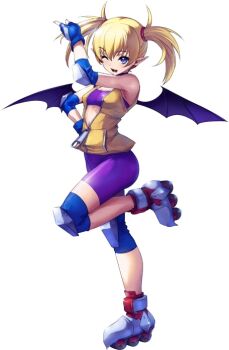 1girl akaga_hirotaka aq_interactive arcana_heart atlus blonde_hair examu lilica_felchenerow shorts skates tagme tight_clothes wings