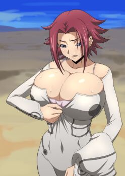 1girl absurdres blue_eyes breasts cleavage code_geass highres huge_breasts iwao178 kouzuki_kallen large_breasts red_hair