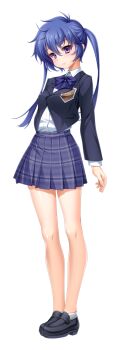 1girl bare_legs blue_hair blush bow full_body game_cg kamitsurugi_ouka kouyoku_senki_exs-tia_concert large_variant_set loafers long_hair long_sleeves looking_at_viewer non-web_source official_art plaid_clothes plaid_skirt pleated_skirt purple_eyes school_uniform shoes skirt smile solo standing sugahara_touka transparent_background twintails variant_set