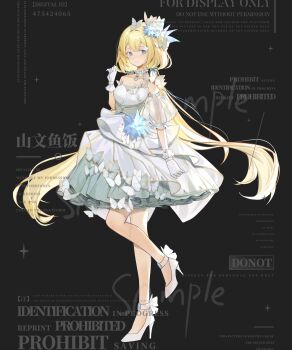 Rule 34 | 1girl, absurdres, ankle bow, ankle ribbon, aqua ribbon, black background, blonde hair, blue eyes, bow, butterfly hair ornament, chinese commentary, choker, closed mouth, coattails, colored eyelashes, commentary request, commission, detached sleeves, dot nose, dress, frilled choker, frilled dress, frilled gloves, frilled sleeves, frills, full body, gloves, hair between eyes, hair ornament, hair ribbon, happy, hexagram, high heels, highres, light blush, light smile, long hair, looking at viewer, low twintails, medium dress, original, pendant choker, petticoat, puffy short sleeves, puffy sleeves, ribbon, see-through clothes, see-through sleeves, shanwenyufan, shoes, short sleeves, simple background, single strap, sleeveless, sleeveless dress, solo, standing, star (symbol), star hair ornament, stiletto heels, tachi-e, twintails, very long hair, white bow, white choker, white dress, white gloves, white shoes, white sleeves