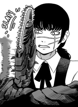 burnt_lewds chainsaw_devil chainsaw_man denji_(chainsaw_man) looking_at_penis mitaka_asa penis penis_on_face scar scar_on_face scar_on_nose slapping_with_penis tagme yoru_(chainsaw_man)