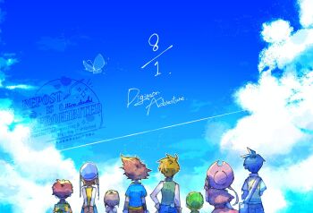 Rule 34 | 3girls, 5boys, bug, butterfly, cloud, digimon, glasses, highres, insect, ishida yamato, izumi koshiro, kido jo, multiple boys, multiple girls, pixiv user (3021054), sky, tachikawa mimi, takaishi takeru, takenouchi sora, yagami hikari, yagami taichi