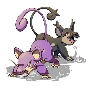 alolan_form alolan_rattata brown_eyes brown_fur buck_teeth full_body gen_1_pokemon gen_7_pokemon looking_at_viewer mistray-art mouse_(animal) nintendo no_humans open_mouth pokemon pokemon_(creature) purple_fur rattata regional_and_normal signature simple_background tail teeth upper_teeth_only white_background
