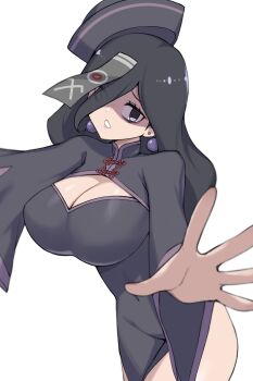 1girl absurdres breasts cleavage hat hex_maniac_(pokemon) hex_maniac_(pokemon_legends:_z-a) highres huge_breasts jiangshi_costume mature_female nintendo pokemon pokemon_legends:_z-a tsuneshima