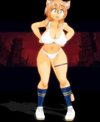 1girl 3d :3 animal_ears animated ass_shake bikini bouncing_breasts breasts cat_ears cat_girl cat_tail cleavage curvy dancing fang full_body furry furry_female goya_(lucyfer) hands_on_own_hips helltaker jiggle large_breasts long_hair looking_at_viewer lucyfer navel open_mouth original ponytail shiny_clothes simple_background smile sound sports_bra sportswear swimsuit tagme tail thong thong_bikini video wide_hips