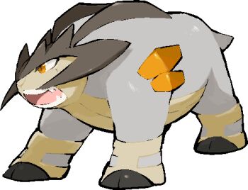 animal_focus commentary_request fangs full_body gen_5_pokemon kawaanago legendary_pokemon lowres nintendo no_humans open_mouth orange_eyes pokemon pokemon_(creature) pokemon_focus solo teeth terrakion transparent_background