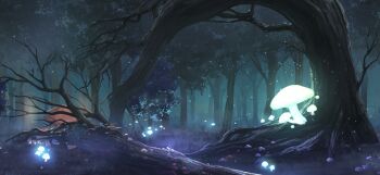 bare_tree fallen_tree fireflies forest game_cg glowing glowing_mushroom grass mushroom nature no_humans non-web_source official_art outdoors scenery touhou touhou_gensou_eclipse tree