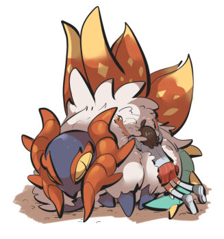 animal animal_hug bug fluffy full_body naranja_academy_school_uniform nintendo pokemon pokemon_(creature) pokemon_sv school_uniform slither_wing socks solo tirarizun white_background