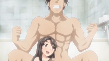 10s 1boy 1girl 2018 abs aged_down animated animated_gif anime_screenshot asou_miyuri bathroom blush censored doki_doki_little_ooya-san erection facing_viewer glansjob handjob hetero large_penis loli long_hair looking_back lowres mosaic_censoring nipples nude penis size_difference smile solo_focus penis