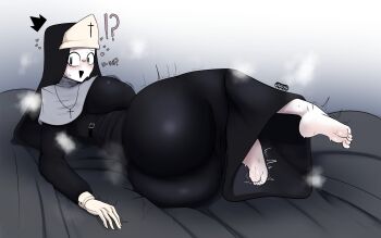1girl absurdres ass bed blank_eyes breasts feet friday_night_funkin&#039; ghost highres horndogo36 huge_ass huge_breasts lying nun on_side solo taki_(friday_night_funkin&#039;)