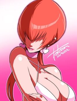 1girl bikini breasts curvy falcoon heart huge_breasts large_breasts long_hair official_art pale_skin ponytail red_hair shermie_(kof) swimsuit the_king_of_fighters twintails