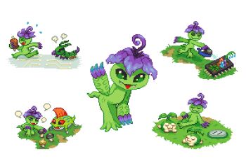 Rule 34 | alraumon, closed eyes, digimon, digimon (creature), dokunemon, fangs, looking at viewer, modokibetamon, open mouth, petals, speech bubble, tail, tanemon