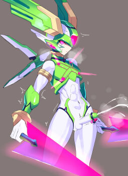 1boy abs android cum erection highres mega_man_(series) mega_man_zero_(series) penis robot sage_harpuia_(mega_man) sex_toy testicles ukimukai vibrator vibrator_on_penis