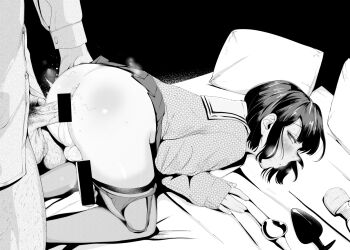 Rule 34 | 2boys, anal, ass, black choker, blush, butt plug, cardigan, censored, choker, clothed sex, delta 9, doggystyle, hair bun, hitachi magic wand, kneeling, long sleeves, male focus, male penetrated, miniskirt, multiple boys, on bed, original, panties, panties around leg, penis, penis size difference, perineum, pleated skirt, sailor collar, school uniform, sex, sex from behind, sex toy, single hair bun, skirt, sleeves past wrists, steaming body, stray pubic hair, testicles, thighhighs, trap, underwear, veins, veiny penis, vibrator, yaoi