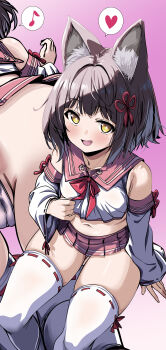 1girl absurdres animal_ears azur_lane commentary detached_sleeves heart highres loli multiple_views musical_note mutsu_(azur_lane) open_mouth panties sailor_collar skirt spoken_heart spoken_musical_note thighhighs umyonge_(lkakeu) underwear white_thighhighs yellow_eyes
