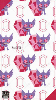 character_name claws colored_skin colored_teeth gem gem_eyes gen_3_pokemon highres holding mega_pokemon mega_sableye meme_(sleepsheep) nintendo open_mouth pokemon pokemon_(creature) pokemon_focus purple_skin red_eyes red_gem sableye sharp_teeth smile teeth yellow_teeth