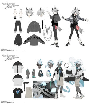 1boy 1girl ambience_synesthesia arknights bilingual_commentary chinese_commentary commentary english_commentary ethan_(ambience_synesthesia)_(arknights) ethan_(arknights) full_body highres kuroblood lappland_(ambience_synesthesia)_(arknights) lappland_(arknights) mixed-language_commentary multiple_views official_alternate_costume official_art reference_sheet simple_background standing white_background