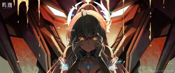 Rule 34 | 1girl, absurdres, aemeath (wuthering waves), ahoge, bare shoulders, chinese commentary, commentary request, crying, crying with eyes open, exostrider (wuthering waves), glitch, gloves, highres, logo, long hair, looking at viewer, lossy-lossless, official art, orange eyes, parted lips, star-shaped pupils, star (symbol), symbol-shaped pupils, tacet mark (wuthering waves), tears, white gloves, wuthering waves