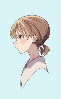 Rule 34 | 1girl, anjerain, blush, brown eyes, brown hair, cropped shoulders, hagiwara yukiho, highres, idolmaster, idolmaster (classic), parted lips, profile, short hair, short twintails, solo, twintails