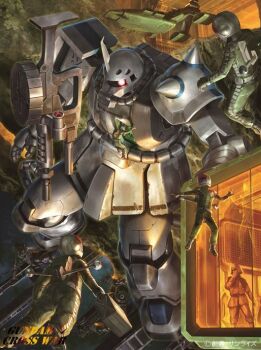 6+others artist_request asteroid cable gun gundam gundam_cross_war gundam_msv hangar jetpack machine_gun machinery male_focus mecha mecha_pilot_suit mobile_suit mobile_suit_gundam multiple_others musai normal_suit_(gundam) official_art one-eyed painting_(medium) pointing radio_antenna realistic robot scan science_fiction shield shoulder_spikes space_station spacecraft spacesuit spikes traditional_media weapon zaku_ii zaku_ii_hmt_shin_matsunaga_custom zaku_ii_s zeon