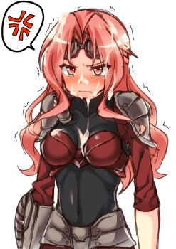 anger_vein angry armor blush breasts chandra_nalaar cum cum_on_body cum_on_breasts cum_on_hair cum_on_upper_body facial goggles magic:_the_gathering pink_hair simple_background
