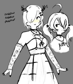 Rule 34 | 2girls, absurdres, ceres fauna, dress, grey background, highres, hololive, hololive english, multiple girls, nanashi mumei, squidmiku , virtual youtuber