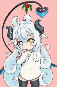 1girl akugaki_koa blue_hair chromashift demon_girl demon_horns demon_tail demon_wings heterochromia horns joupe_(artist) loli looking_at_viewer tail virtual_youtuber wings