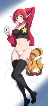 digimon digimon_(creature) digimon_beatbreak jacket lying pabsmikan pristimon sakuya_reina short_hair sleeping star_(symbol) underwear