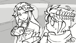 &gt;_&lt; 2boys 2girls ahoge alternate_costume angel angel_wings animated audible_music audible_speech bag bow_(music) burger caleb_city car_interior crying dark_pit driving dropped_food food greyscale holding holding_burger holding_food holding_instrument holding_violin instrument kaze_n0_takuto kid_icarus kid_icarus_uprising kneeling laurel_crown looking_at_another mcdonald&#039;s microphone monochrome multiple_boys multiple_girls music nintendo palutena paper_bag pit_(kid_icarus) singing sound streaming_tears super_smash_bros. tagme tearing_up tears upperdash_arm_(kid_icarus) video violin viridi watermark wings